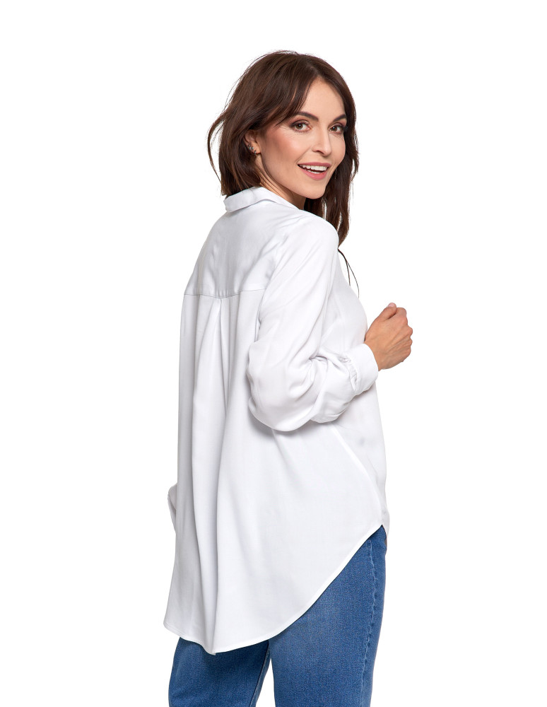 Bluzki i koszule - Koszula damska wiskozowa oversize z wydłużonym tyłem BIAŁY - produkt moraj.pl 5