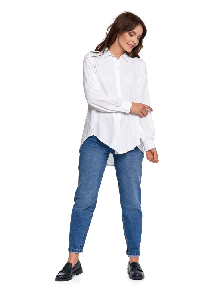 Bluzki i koszule - Koszula damska wiskozowa oversize z wydłużonym tyłem BIAŁY - produkt moraj.pl 6