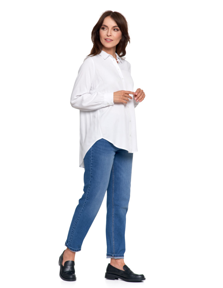 Bluzki i koszule - Koszula damska wiskozowa oversize z wydłużonym tyłem BIAŁY - produkt moraj.pl 7