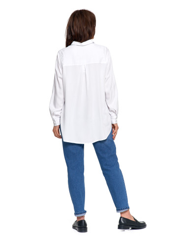 Bluzki i koszule - Koszula damska wiskozowa oversize z wydłużonym tyłem BIAŁY - produkt 8