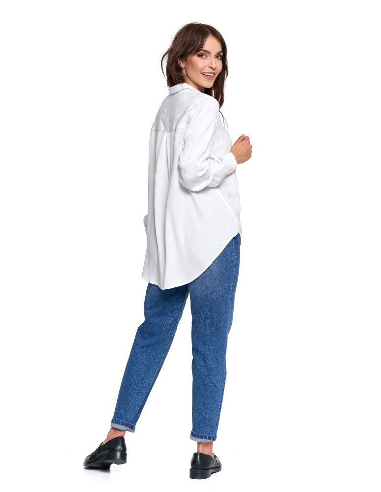 Bluzki i koszule - Koszula damska wiskozowa oversize z wydłużonym tyłem BIAŁY - produkt moraj.pl 9