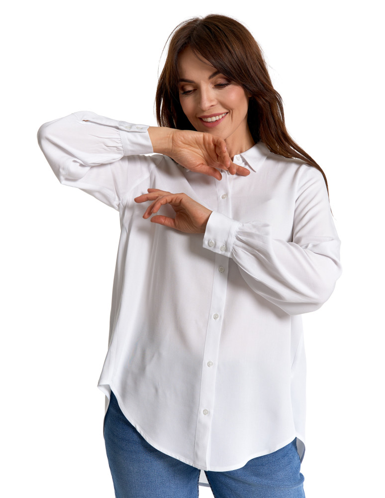 Bluzki i koszule - Koszula damska wiskozowa oversize z wydłużonym tyłem BIAŁY - produkt moraj.pl 10