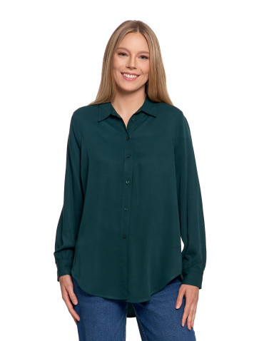 Bluzki i koszule - Koszula damska wiskozowa oversize z wydłużonym tyłem CIEMNY ZIELONY - produkt 2