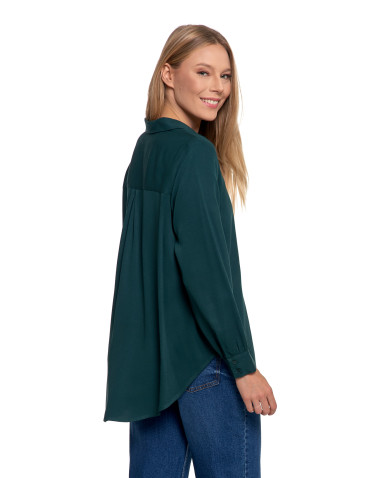 Bluzki i koszule - Koszula damska wiskozowa oversize z wydłużonym tyłem CIEMNY ZIELONY - produkt 3