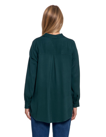 Bluzki i koszule - Koszula damska wiskozowa oversize z wydłużonym tyłem CIEMNY ZIELONY - produkt 4
