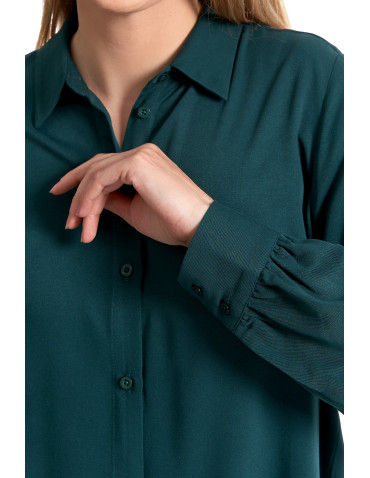 Bluzki i koszule - Koszula damska wiskozowa oversize z wydłużonym tyłem CIEMNY ZIELONY - produkt 5