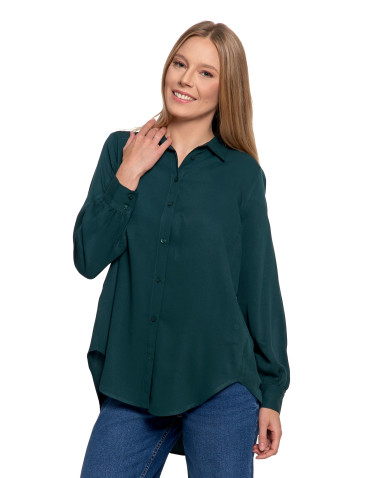 Bluzki i koszule - Koszula damska wiskozowa oversize z wydłużonym tyłem CIEMNY ZIELONY - produkt 6