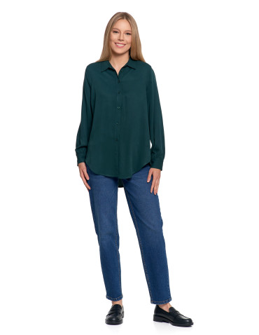 Bluzki i koszule - Koszula damska wiskozowa oversize z wydłużonym tyłem CIEMNY ZIELONY - produkt 7