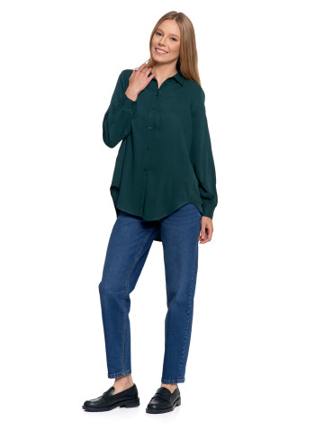 Bluzki i koszule - Koszula damska wiskozowa oversize z wydłużonym tyłem CIEMNY ZIELONY - produkt 9