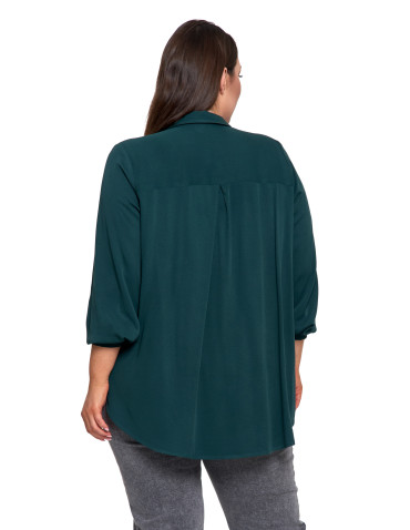 Bluzki i koszule - Koszula damska wiskozowa oversize z wydłużonym tyłem CIEMNY ZIELONY - produkt 14