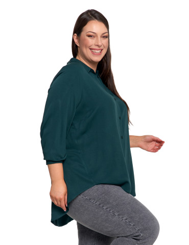 Bluzki i koszule - Koszula damska wiskozowa oversize z wydłużonym tyłem CIEMNY ZIELONY - produkt 16