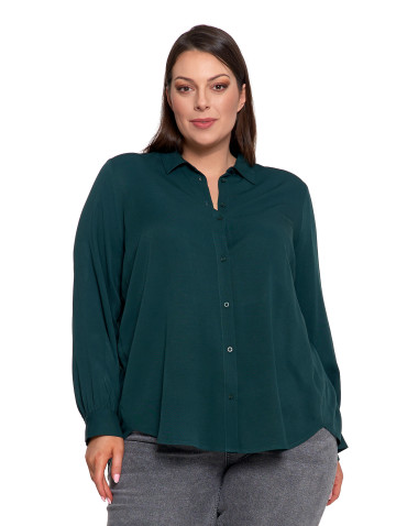 Bluzki i koszule - Koszula damska wiskozowa oversize z wydłużonym tyłem CIEMNY ZIELONY - produkt 12