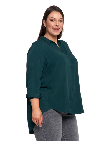 Bluzki i koszule - Koszula damska wiskozowa oversize z wydłużonym tyłem CIEMNY ZIELONY - produkt 13