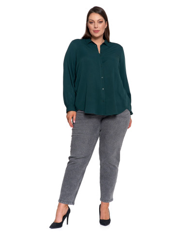 Bluzki i koszule - Koszula damska wiskozowa oversize z wydłużonym tyłem CIEMNY ZIELONY - produkt 17