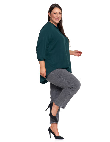 Bluzki i koszule - Koszula damska wiskozowa oversize z wydłużonym tyłem CIEMNY ZIELONY - produkt 15