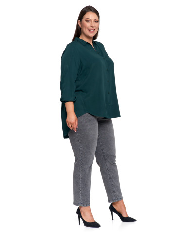 Bluzki i koszule - Koszula damska wiskozowa oversize z wydłużonym tyłem CIEMNY ZIELONY - produkt 18