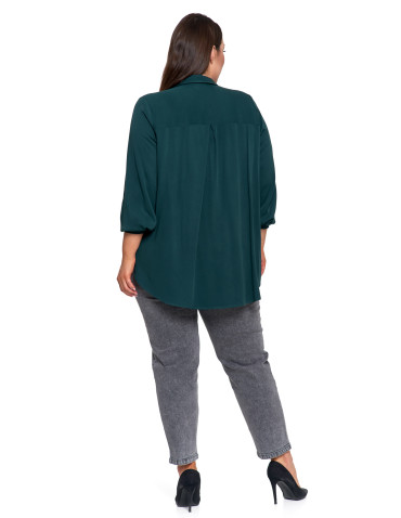 Bluzki i koszule - Koszula damska wiskozowa oversize z wydłużonym tyłem CIEMNY ZIELONY - produkt 19