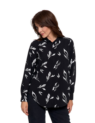 Bluzki i koszule - Koszula damska wiskozowa oversize z wydłużonym tyłem CZARNY - produkt 1