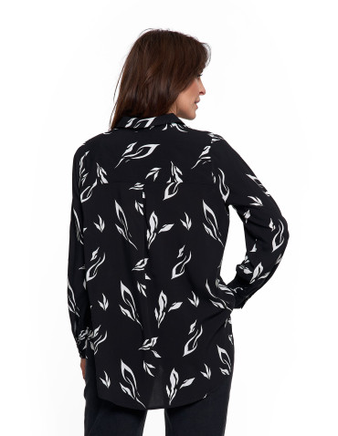 Bluzki i koszule - Koszula damska wiskozowa oversize z wydłużonym tyłem CZARNY - produkt 2