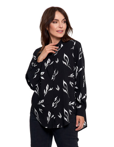 Bluzki i koszule - Koszula damska wiskozowa oversize z wydłużonym tyłem CZARNY - produkt 4