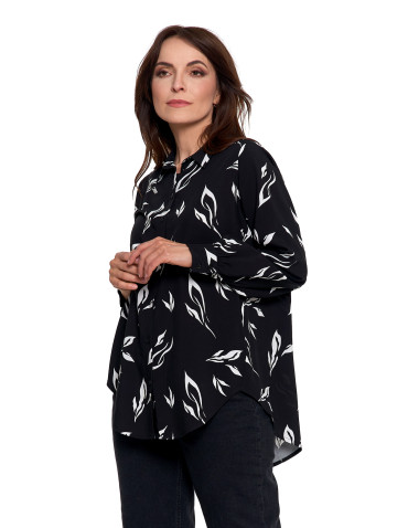 Bluzki i koszule - Koszula damska wiskozowa oversize z wydłużonym tyłem CZARNY - produkt 5