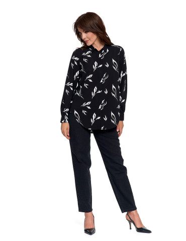 Bluzki i koszule - Koszula damska wiskozowa oversize z wydłużonym tyłem CZARNY - produkt 6