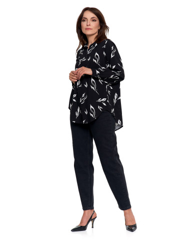 Bluzki i koszule - Koszula damska wiskozowa oversize z wydłużonym tyłem CZARNY - produkt 7