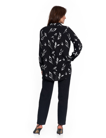 Bluzki i koszule - Koszula damska wiskozowa oversize z wydłużonym tyłem CZARNY - produkt 8