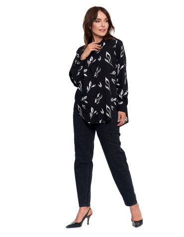 Bluzki i koszule - Koszula damska wiskozowa oversize z wydłużonym tyłem CZARNY - produkt 9