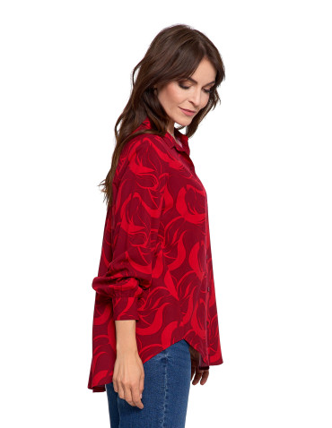Bluzki i koszule - Koszula damska wiskozowa oversize z wydłużonym tyłem CZERWONY - produkt 2