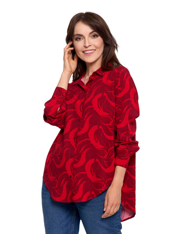 Bluzki i koszule - Koszula damska wiskozowa oversize z wydłużonym tyłem CZERWONY - produkt 4