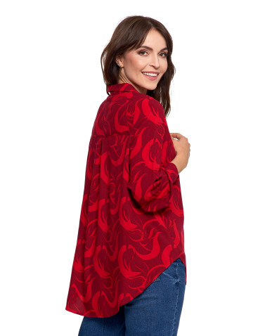 Bluzki i koszule - Koszula damska wiskozowa oversize z wydłużonym tyłem CZERWONY - produkt 5