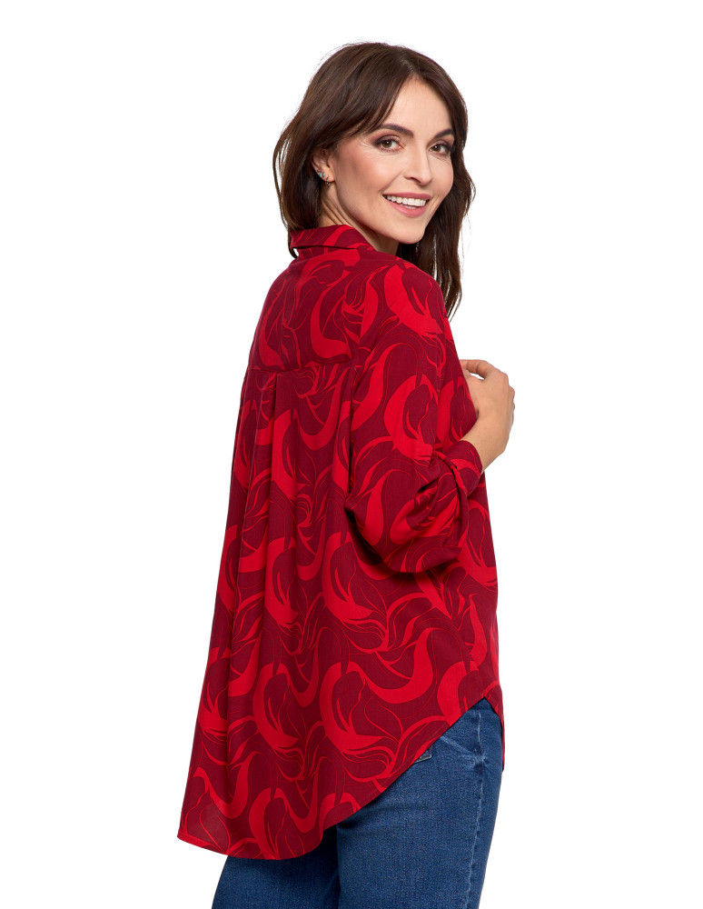 Bluzki i koszule - Koszula damska wiskozowa oversize z wydłużonym tyłem CZERWONY - produkt moraj.pl 5