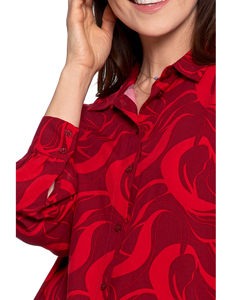 Bluzki i koszule - Koszula damska wiskozowa oversize z wydłużonym tyłem CZERWONY - produkt moraj.pl 6