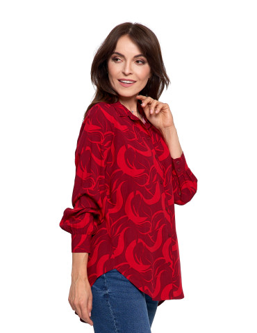 Bluzki i koszule - Koszula damska wiskozowa oversize z wydłużonym tyłem CZERWONY - produkt 7
