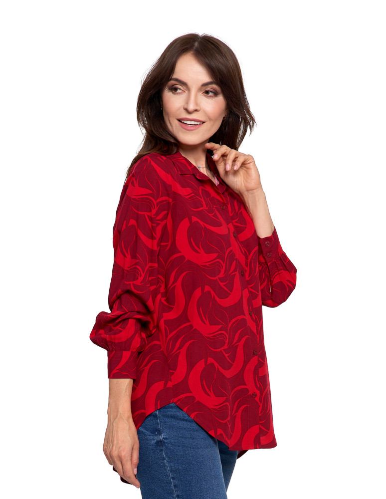 Bluzki i koszule - Koszula damska wiskozowa oversize z wydłużonym tyłem CZERWONY - produkt moraj.pl 7