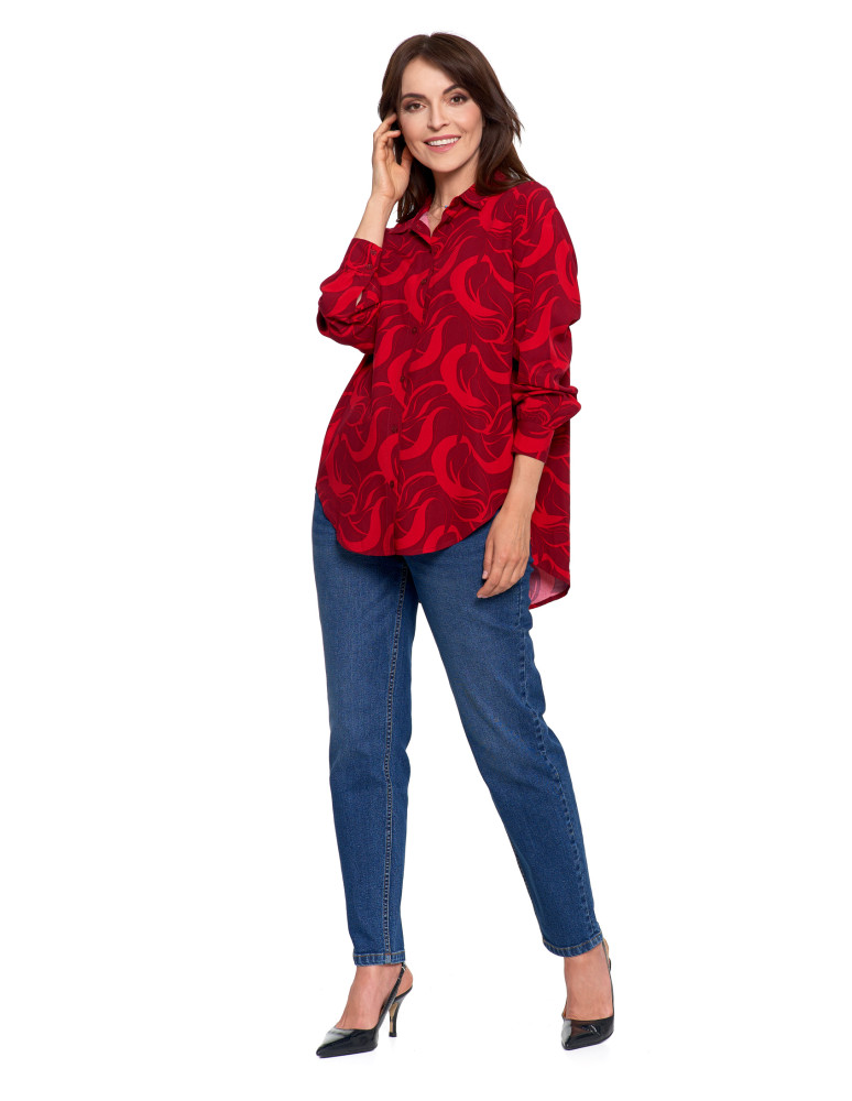 Bluzki i koszule - Koszula damska wiskozowa oversize z wydłużonym tyłem CZERWONY - produkt moraj.pl 10