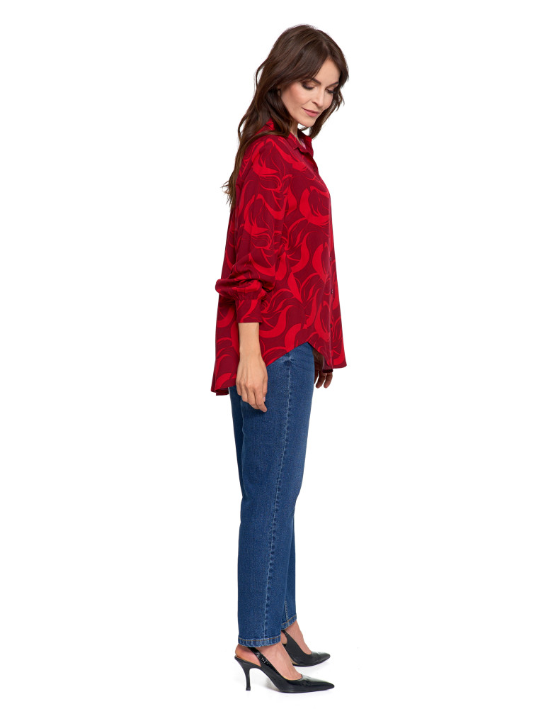 Bluzki i koszule - Koszula damska wiskozowa oversize z wydłużonym tyłem CZERWONY - produkt moraj.pl 11