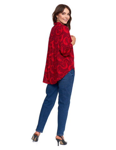 Bluzki i koszule - Koszula damska wiskozowa oversize z wydłużonym tyłem CZERWONY - produkt 12