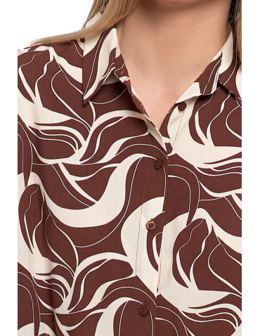 Bluzki i koszule - Koszula damska wiskozowa oversize z wydłużonym tyłem BRĄZOWY - produkt 3