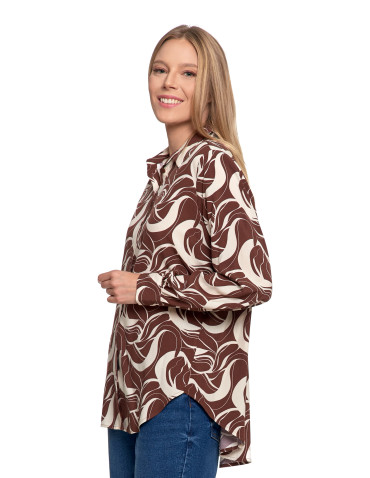 Bluzki i koszule - Koszula damska wiskozowa oversize z wydłużonym tyłem BRĄZOWY - produkt 4