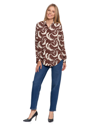 Bluzki i koszule - Koszula damska wiskozowa oversize z wydłużonym tyłem BRĄZOWY - produkt 5