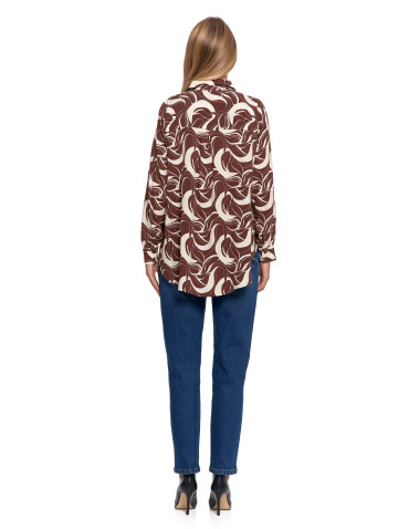 Bluzki i koszule - Koszula damska wiskozowa oversize z wydłużonym tyłem BRĄZOWY - produkt 6