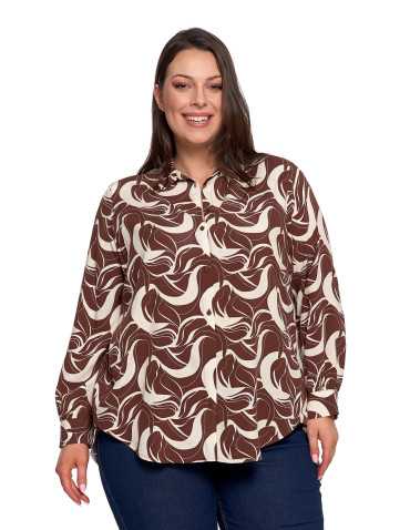Bluzki i koszule - Koszula damska wiskozowa oversize z wydłużonym tyłem BRĄZOWY - produkt 8
