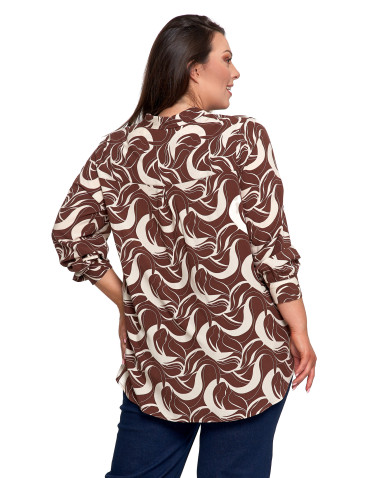 Bluzki i koszule - Koszula damska wiskozowa oversize z wydłużonym tyłem BRĄZOWY - produkt 9