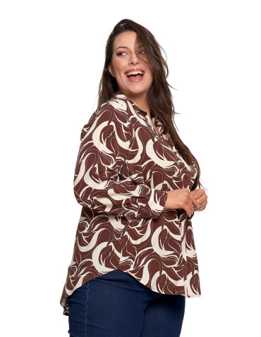 Bluzki i koszule - Koszula damska wiskozowa oversize z wydłużonym tyłem BRĄZOWY - produkt 10