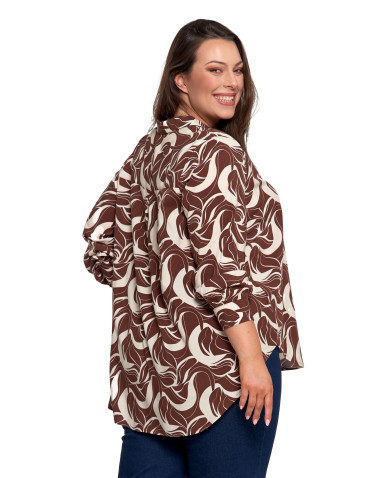 Bluzki i koszule - Koszula damska wiskozowa oversize z wydłużonym tyłem BRĄZOWY - produkt 11