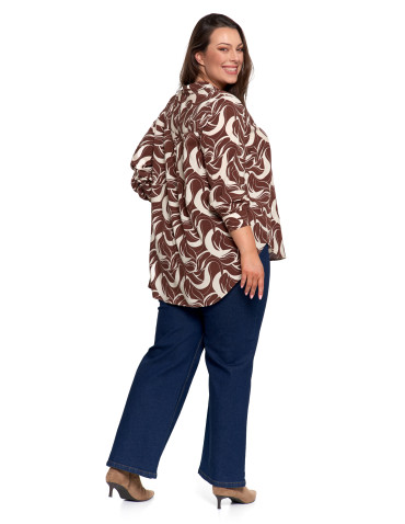 Bluzki i koszule - Koszula damska wiskozowa oversize z wydłużonym tyłem BRĄZOWY - produkt 12