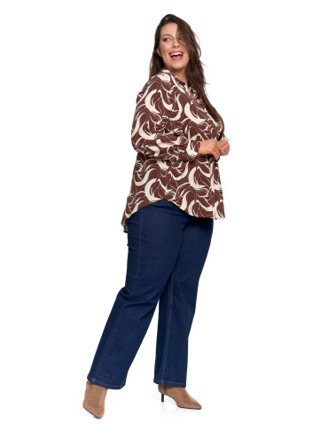 Bluzki i koszule - Koszula damska wiskozowa oversize z wydłużonym tyłem BRĄZOWY - produkt 13