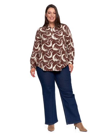 Bluzki i koszule - Koszula damska wiskozowa oversize z wydłużonym tyłem BRĄZOWY - produkt 14